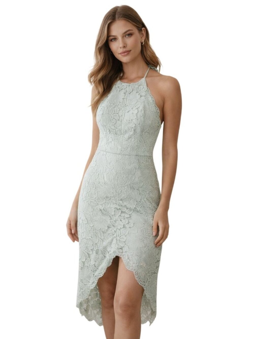 NWT Lover Lace Halter Mini Dress Size 2 Mint Green Bridal Romantic Asymmetrical